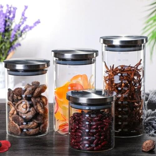 Stainless steel lid Glass Airtight Canister Storage Bottles Jars Grains Tea Leaf Coffee Beans Candy Food Jar