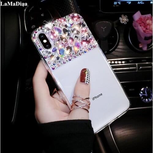 LaMaDiaa For iPhone12 11 Pro MAX 5S SE 6 6S Plus 7 8 Plus X Xs Max XR Colorful Bling Rhinestone Crystal Strap Phone Case Cover