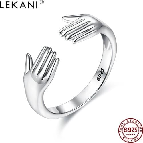 LEKANI Finger Ring For Women S925 Sterling Silver Double Hand Shape Ring Simple Style Day And Day life Fine Jewelry Hot Sale