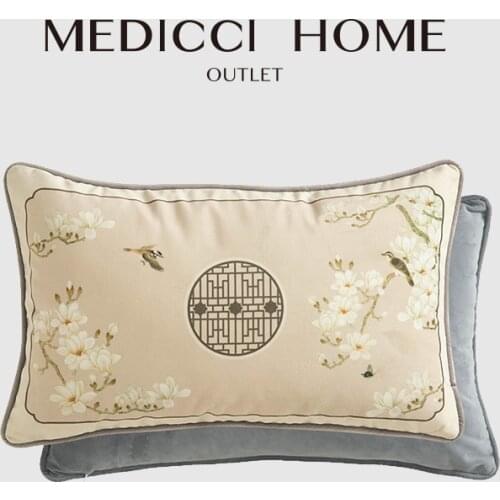 Medicci Home Four Seasons Furniture Cushion Covers Oriental Art Handmade Heavy Decorative Lumbar Pillow Shell 30x50cm Cream Gray
