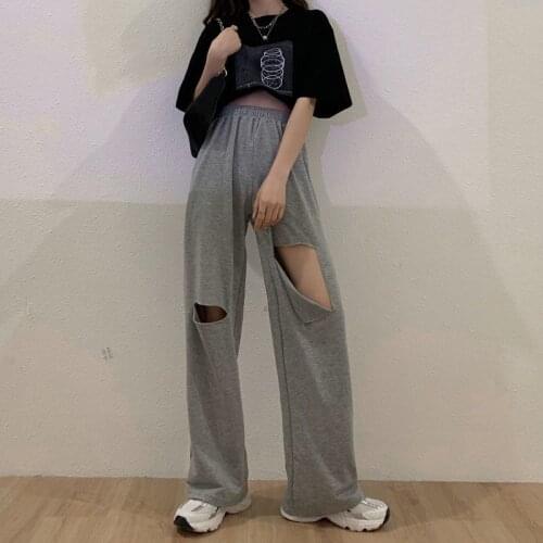 Fashion high-waist Casual Korean Trousers Loose ​Waist Pantalones Korean Style Joggers Loose wide-leg pants straight-leg pants