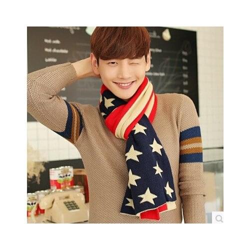 New Designer Scarf Faux Wool Winter Scarf Men Scarves Five-Pointed Star Knitted Scarf Women