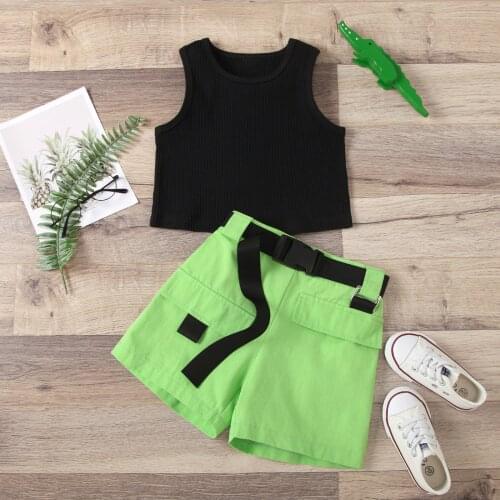 Oyolan Hip Hop Clothing Kids Girls Summer Suit Sleeveless Tops Shorts Belt Kids Street Dance Costume Fashion Clothes Streetwear
