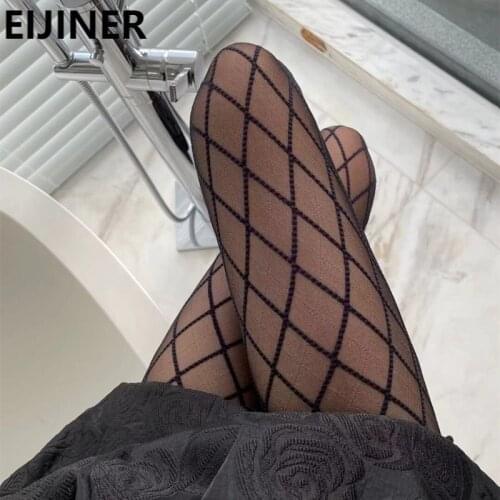 Sexy Diamond Black Plaid Body Stocking Seamless Pantyhose Women Summer Fashion Fishnet Tights Gothic Crotchless Sheer Pantyhose