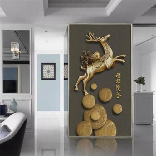 Wellyu Custom wallpaper Chinese 3D обои embossed Fulu double full golden elk wind wheel porch aisle corridor mural 3d wallpaper