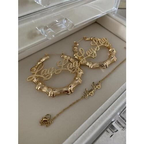 Bamboo Hoop Earrings Hiphop Customizable Customize Name Earrings Bamboo Set Style Custom Earrings For Gifts