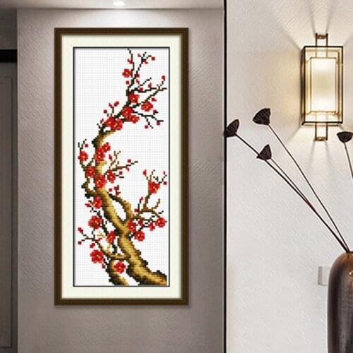 Romantic Story Small Hot Sales Plum Decorations Cross Stitch Needlework DIY 11CT Printing Cross Stitch Sets For Embroidery Kits