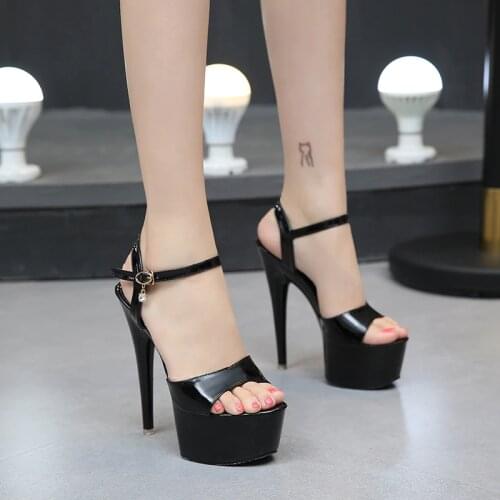 Sandals Women Shoes 2018 New Summer 15cm High-Heels Waterproof Thick Bottom Sequins Thin Heels Model Car Show Nightclub Sandal