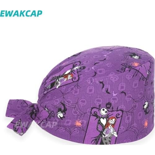 Unisex Scrub Cap with Buttons Adjustable Anime Printing Bouffant Nursing Hat Head Scarf Pet Shop Lab Women Work Surgicals Hats