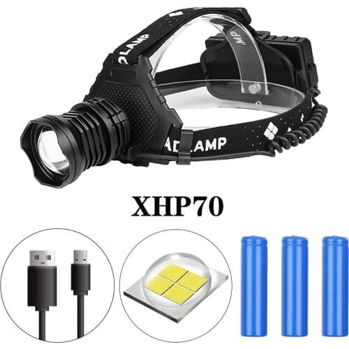 Xhp70 Led Headlight 5 Modes Headlight Flashlight Head Flashlight With Charging Display With 3 1500mah 18650 Batteries Headlamp