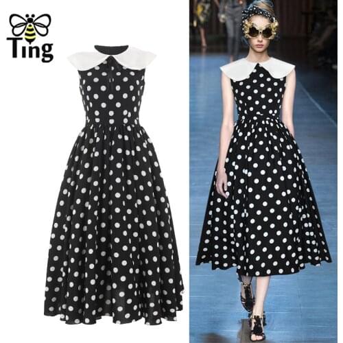 Tingfly Runway Fashion Polka Dot Vintage Elegant Tea Length Party Dinner Dresses Hepburn Princess Fairycone Elbise Eam Outfits