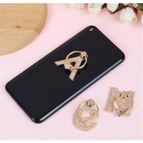 360 Rotation Universal Smartphone A-Z Letter Stand Multi-Function Cell Phone Bracket Alphabet Luxury Diamond Finger Ring Holder