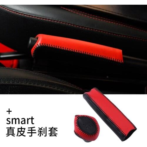 High-quality First layer of cowhide car shift and Handbrake Cover For Mercedes Smart Fortwo 2009-2014 ,Car-Styling