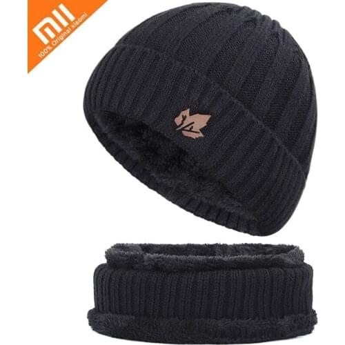 Xiaomi Knitted Hats Men Leaf Embroidery Thickened Velvet Warm Men Winter Scarf Caps Set Breathable Hats Beanies Hats Bonnet