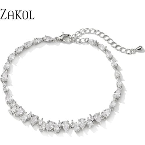 ZAKOL Elegant Square Drop Cubic Zirconia Charm Bracelets for Women Luxury Wedding Party Jewelry Accessories BP5018