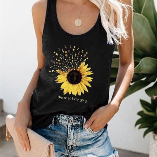 Choose To Keep Going Sunflowers Print Tank Tops Women Plus Size Loose Tee Shirt Sleevelsee Summer Vest for Womens Tops Clothes
