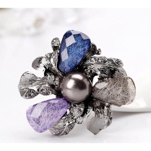 Acrylic Pearl Flower Brooch Vintage Black Acrylic Pearl Brooches Dress Flower Badges Pins Women Bridal Wedding Party Jewelry