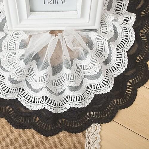 2 yards 14cm Width Luxury White Black Lace Fabric Embroidered Double Layer Cotton Mesh Trims Clothing Accessories