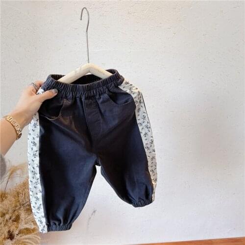 2021 Spring Unisex Children Cotton Haren Pants Korean Style Patchwork Baby Kids Casual Trousers