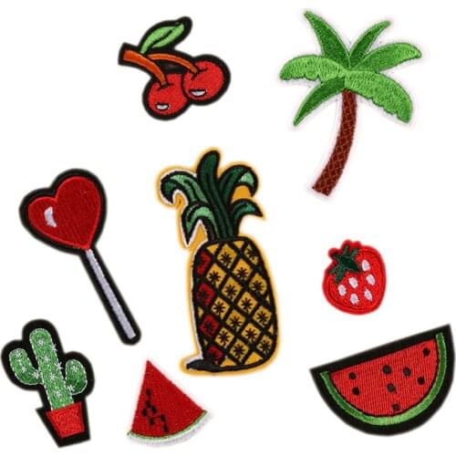 8PCS Fruits Coconut Cactus Succulent Green Plants Embroidered Patch Iron on Patches Embroidery Applique DIY Cloth Sticker