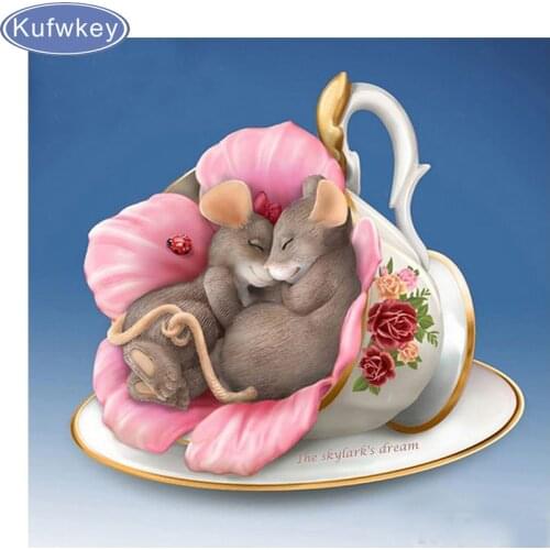 Full Square/Round Drill 5D DIY Diamond Painting beautiful dream"Cup mouse" lover 3D Embroidery Cross Stitch 5D Decor Gift