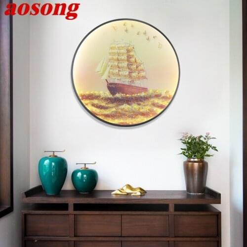 AOSONG Wall Light Modern Boat Fish Figure LED Sconces Round Lamp Creative For Home Bedroom