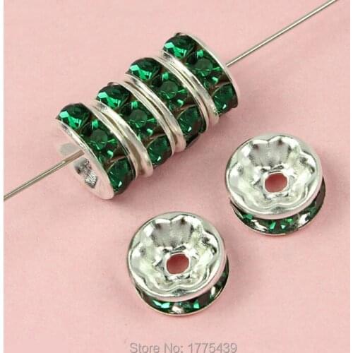 Free Shipping 100Pcs Wholesale Top quality ! Crystal Rhinestone Rondelle Spacer Beads Silver Emerald For Jewelry Making diy
