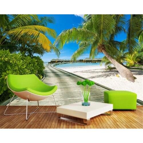 Paper wallpapers Seascape Promenade Green Shade Road 3d Landscape Background Wall HD Superior Interior Decorations Wallpaper