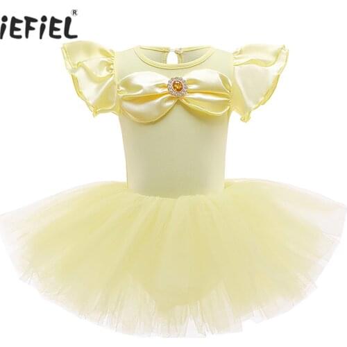 Kids Baby Girls Ruffle Short Sleeve Tulle Princess Dress Cosplay Party Costumes Girls Ballet Dance Gymnastics Leotard Tutu Dress
