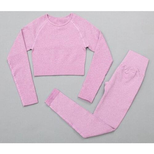 2 Piece Set Women Yoga Set Workout Sports Bra Seamless Leggings Long Sleeve Shirts Sports Wear High Waist Gym Clothing Athletic