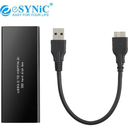 ESYNiC USB 3.0 to NGFF M.2 External Enclosure Converter Adapter SSD Case Box Black for SSD Hard Disk with B KEY NGFF SSD Case