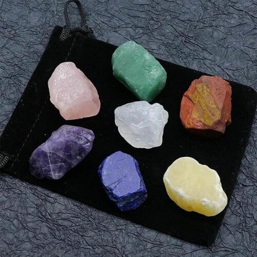 Large Chakra Stones Set: 7 Rough Crystals & Raw Selenite 3/4 Lb+ (CHARGED ROCKS)rose quartz amethyst lapis lazuli