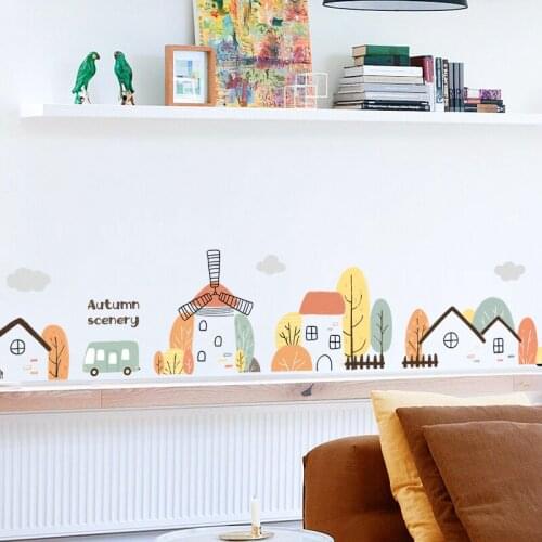 Cartoon Town Wall Stickers for Kids Room Living Room Home Decoration Skirting Line Wall Decals Nursery Mural Removable Wallpaper
