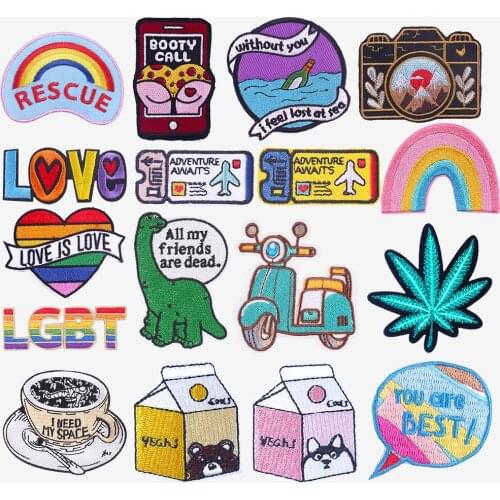 Cartoon Patch Iron On Patches Embroidered Patches For Clothing Stickers Stripes Rainbow Plant Patch For Kids Clothes Applique