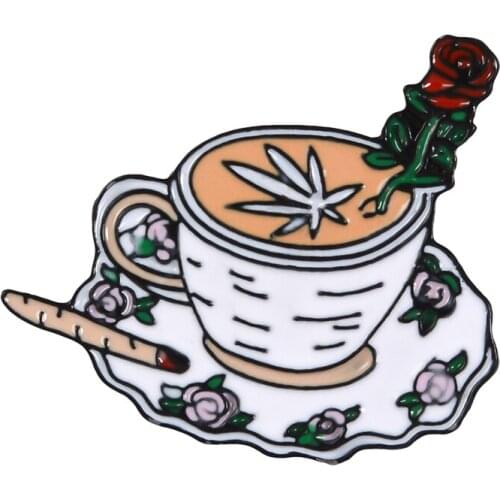 Coffee OK Gesture Soft Enamel Brooches Rose Flower Cigarette Pins for clothes Shirt Bag Hat Badge Punk Jewelry Gift for Friends