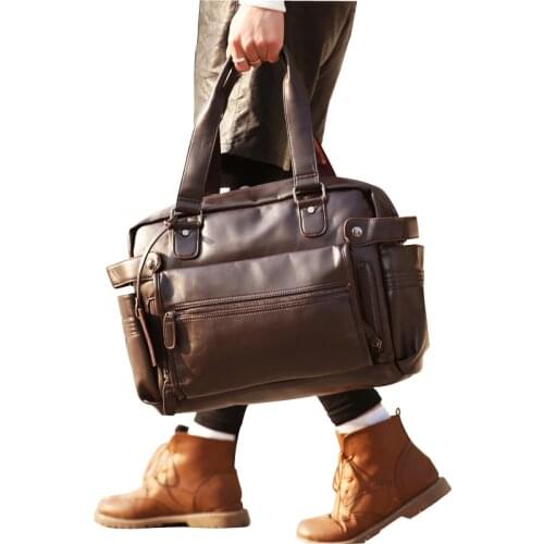 New Men Handbags Casual PU Leather Male Travel Bags Large Capacity Men Shoulder Bag Travel Duffle PT1148