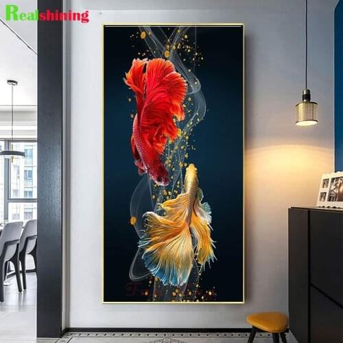 5D Diamond Embroidery Kits DIY Full Square Round Rhinestone Painting Red Gold Koi Fish Mosaic Cross Stitch Handmade Gift N1816