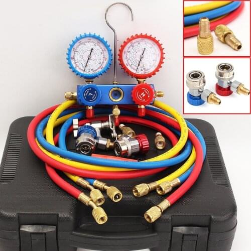 Car Air Conditioning Pressure Manifold Gauge Hose Kit for R134A R12 R22 R502 Refrigerant Pressure Gauge Set with Storage Box