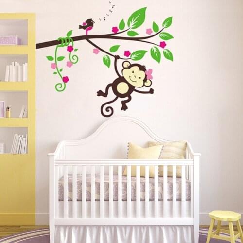 Very cute Monkey climbing tree wall sticker PVC Material DIY wall decals For Childrens room bedroom home decor sticker