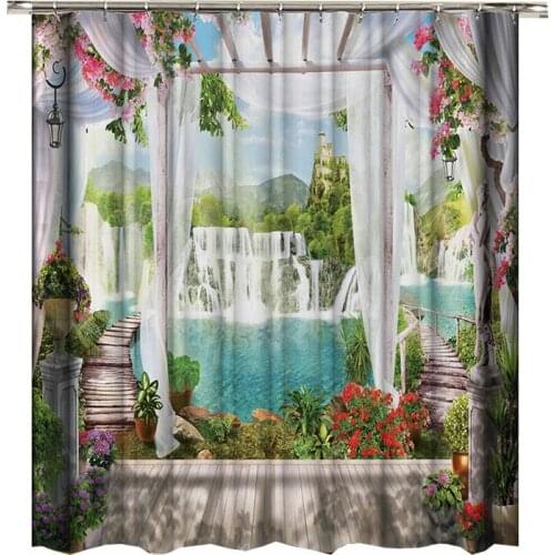 Window landscape mountain shower curtain river forest bathroom curtain douchette wc toilette