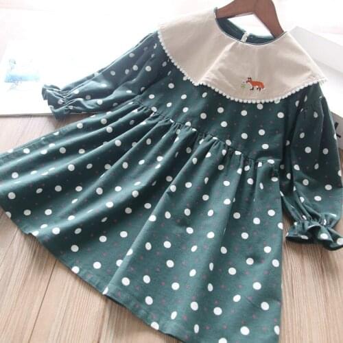 Wholesale girls dots cotton long sleeve princess dresses kids clothing