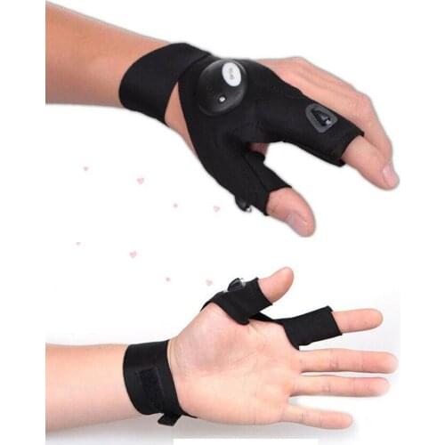 Survival Camping Fishing Gloves With Led Flashlight Waterproof Rescue Tools Gear Cycling Practical Durable Fingerless Gloves