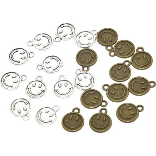 30pcs Fashion Metal Smiley Charms Two Color Pendant For DIY Handmade Jewelry Accessories Making 17*13mm
