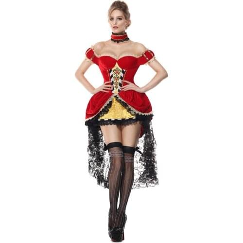 Deluxe Sexy Lace Halloween Womans Costumes Adult Cosplay Party Evil Red Demon Devil Costume Uniform Fancy Mini Dress M40382