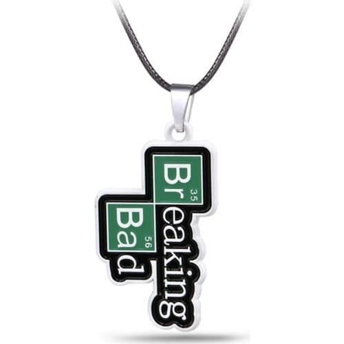 TV Breaking Bad Necklace Chemical Symbol Br Ba Metal Pendant Rope Chain Choker Necklaces Charm Gifts Men Jewelry
