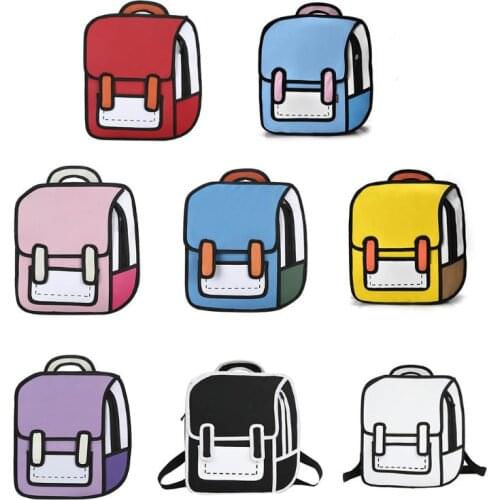 Creative Women 2D Drawing Backpack Cartoon School Bag Teenager Girls Daypack