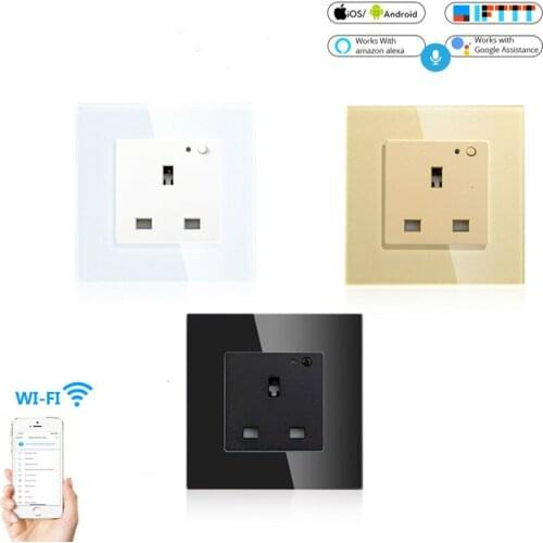 UK WiFi Smart Wall Socket 13A Outlet Glass Panel,Smart Life/Tuya APP Remote Control,Works with Amazon Echo Alexa Google Home