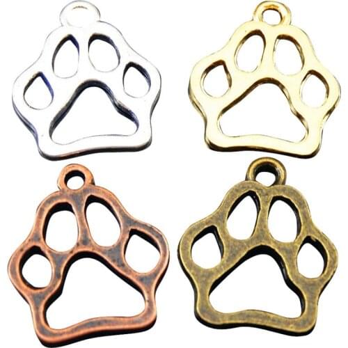 Julie Wang Wholesale 12pcs Mix Color Pet Cat Dog Puppy Paw Footprints Charms Antique Tone Jewelry Making Finding Pendant GR-717