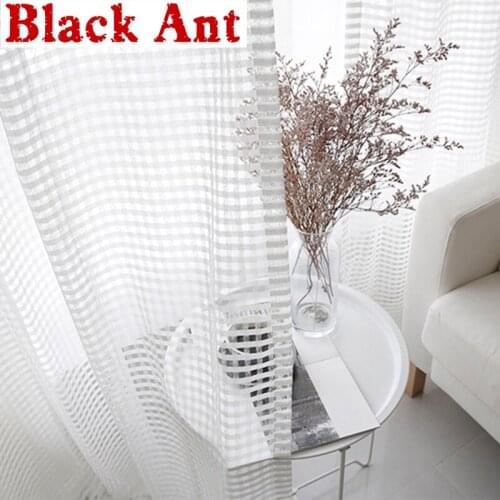 Japanese Fresh style Voile Curtain Warp Knitting Pure White Yarn Plaid Window Screen For Bedroom Living room Partition M233#3