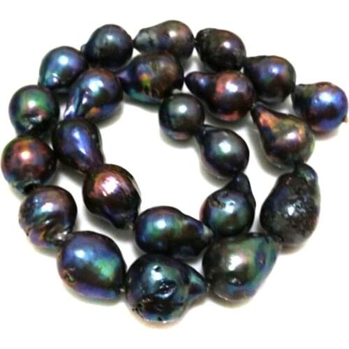 16 inches 15-20mm AA+ Black Natural Nucleated Large Raindrop Baroque Pearl Loose Strand